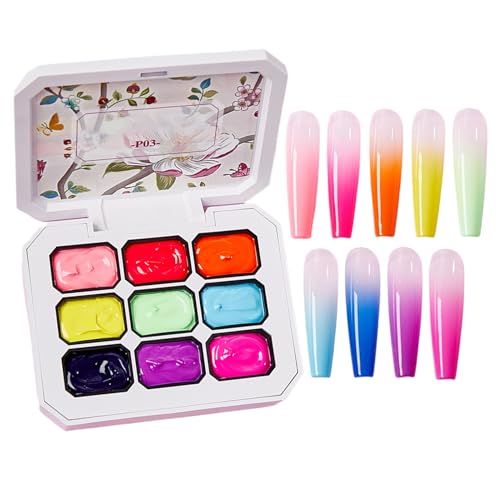 Fyrdyn Pat Gellack,Verlauf Zeichen Gel Für - 9-Farben Lack Palette Zubehör Nageldesign Kunst Maniküre Für Frauen Und Mädchen von Fyrdyn