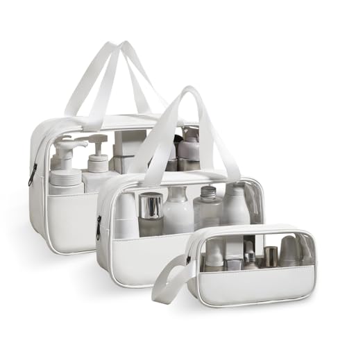 Fyriswho 3 Stück Transparent Kosmetiktasche für Damen, Kulturbeutel wasserdichte Flugzeug Kulturtasche Beutel Make-up Tasche Durchsichtig kulturbeutel Reise Waschtaschen - Weiß von Fyriswho