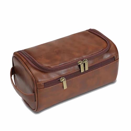 Fyriswho Kulturbeutel für Herren Reise Kulturbeutel Reisezubehör Kulturbeutel Kosmetiktasche Reisezubehör Leder Kulturbeutel Waschtasche Kosmetiktasche Toilettenorganizer (Braun) von Fyriswho