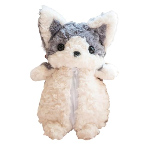 FytStycale Federmäppchen Als Stiftebox Und Mäppchen Schlampertasche Und Etui in Form Eines Stofftier Corgis mit Reißverschlussfach für Schüler Studenten Und Als, Grau von FytStycale