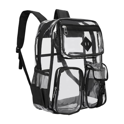 Fzaqwen Großer transparenter Rucksack, strapazierfähig, transparente Büchertasche mit mehreren Taschen, transparenter Rucksack für Arbeit, Konzert, Reisen, Transparent, 17 in x 13.8 in x 6.7 in, von Fzaqwen