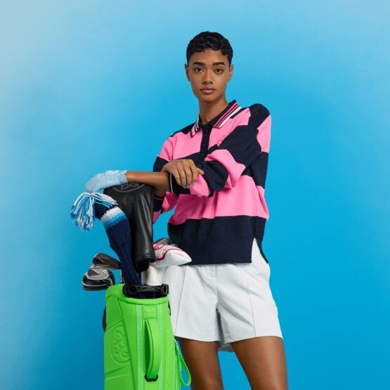 G/Fore ITALIAN WOOL RUGBY STRIPE SWEATER Langarm Polo pink von G/Fore