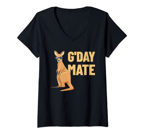Damen G'Day Mate Känguru Aussie Australia Roo G'Day Mate T-Shirt mit V-Ausschnitt Damen G'Day Mate Känguru Aussie Australia Roo G'Day Mate T-Shirt mit V-Ausschnitt von G'Day Mate Co.