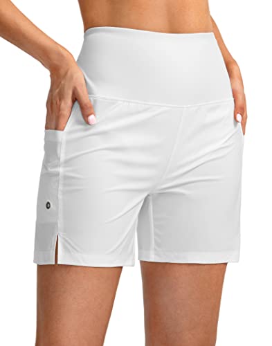 G Gradual Damen Badeshorts mit hoher Taille, 12,7 cm, mit Handytaschen, LSF 50+, schnell trocknend, Strandshorts für Frauen mit Futter, Weiss/opulenter Garten, XS von G Gradual