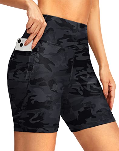 G Gradual Damen 15,2 cm hohe Taille Schwimmbrett Shorts Bauchkontrolle Schnell Trocknend Badehose für Frauen mit Panty Taschen, Grau, Camo, Medium von G Gradual