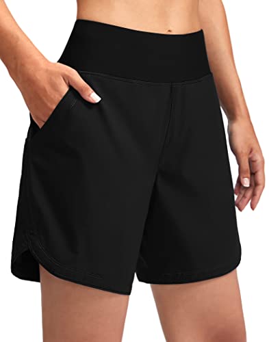 G Gradual Damen 17,8 cm schnell trocknende Badehose Badehose Hohe Taille Badeanzüge Strandshorts mit Futtertaschen, Schwarz, Medium von G Gradual