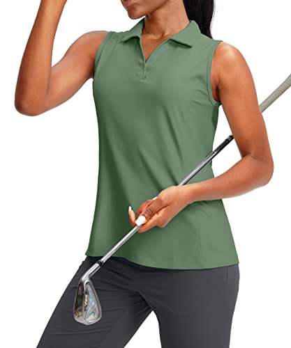 G Gradual Damen Ärmellos Golf Poloshirts Tennis Schnell Trocknen Kragen Tank Tops V-Ausschnitt Polos für Frauen, A-grün, Klein von G Gradual