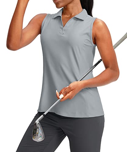 G Gradual Damen Ärmellos Golf Poloshirts Tennis Schnell Trocknen Kragen Tank Tops V-Ausschnitt Polos für Frauen, A-light Grey, Mittel von G Gradual