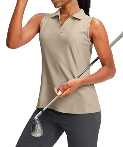 G Gradual Damen Ärmellos Golf Poloshirts Tennis Schnell Trocknen Kragen Tank Tops V-Ausschnitt Polos für Frauen, Khaki, 3X-Groß von G Gradual