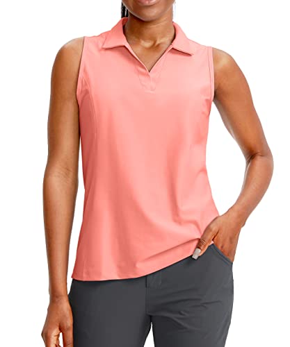 G Gradual Damen Ärmellos Golf Poloshirts Tennis Schnell Trocknen Kragen Tank Tops V-Ausschnitt Polos für Frauen, Pfirsich, X-Klein von G Gradual