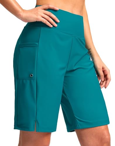 G Gradual Damen Badeshorts mit Taschen, hohe Taille, knielang, Strand-Badeshorts für Damen, mit Innenfutter, 22,9 cm lang, Seeblau, XX-Large von G Gradual