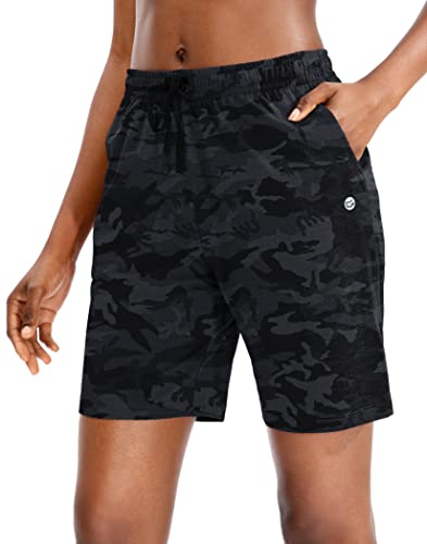 G Gradual Damen Bermuda Shorts Jersey Shorts mit tiefen Taschen 7 Zoll Lange Shorts für Frauen Lounge Walking Athletic, Schwarz-Camo, Mittel von G Gradual