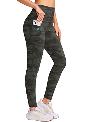 G Gradual Damen Fleece Gefüttert Winter Leggings mit Taschen Wasserabweisend Hohe Taille Thermo Warm Hose Laufen Wandern, grün camo, Groß von G Gradual