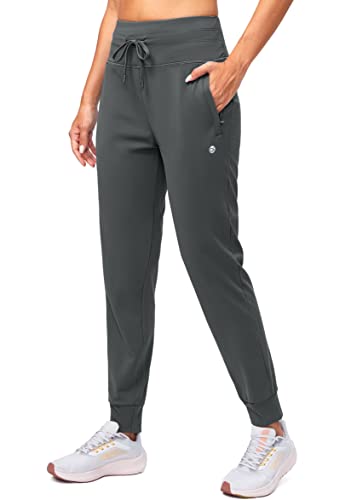 G Gradual Damen-Jogginghose mit Fleece-Futter, hohe Taille, wasserabweisend, Thermo-Winter-Sweathose, Laufen, Reißverschlusstaschen, dunkelgrau, Groß von G Gradual