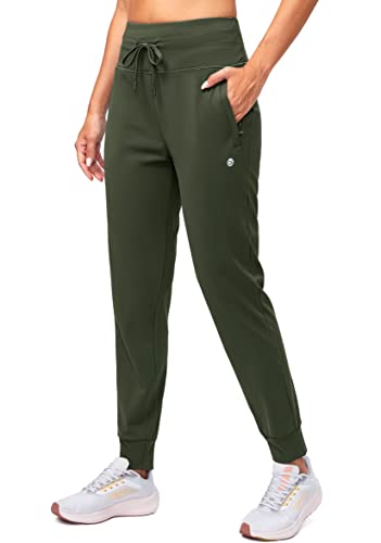 G Gradual Damen-Jogginghose mit Fleece-Futter, hohe Taille, wasserabweisend, Thermo-Winter-Sweathose, Laufen, Reißverschlusstaschen, olivgrün, M von G Gradual