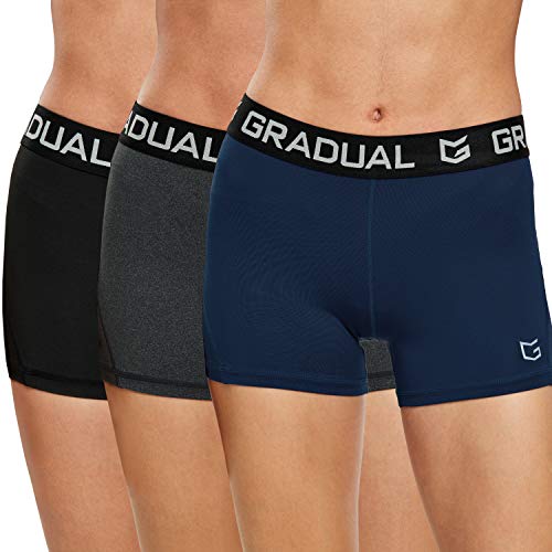 G Gradual Damen Spandex Kompression Volleyball Shorts 7,6 cm/17,8 cm Workout Pro Shorts für Frauen, 3er-Pack: Schwarz/Marineblau/Kohle, Klein von G Gradual