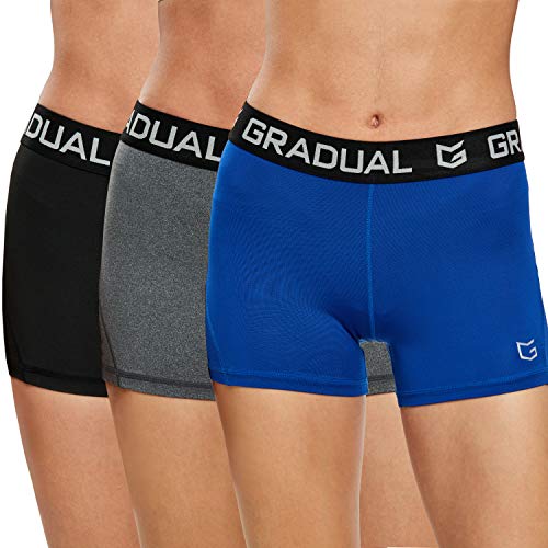 G Gradual Damen Spandex Kompression Volleyball Shorts 7,6 cm / 17,8 cm Workout Pro Shorts für Damen, 3er-Pack: Schwarz/Blau/Grau, Groß von G Gradual