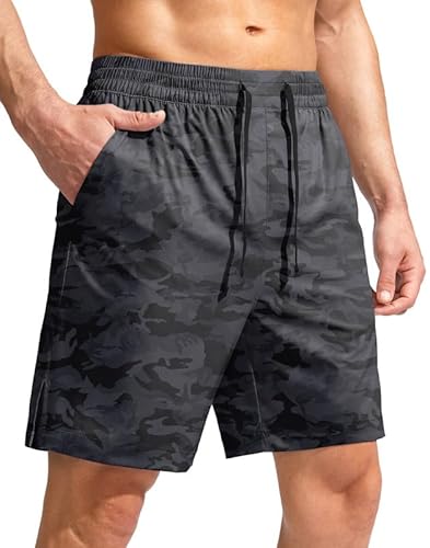 G Gradual Herren-Badehose, schnelltrocknend, Badeanzug, Strand-Shorts für Herren, mit Reißverschlusstaschen und Netzfutter, Grau, Camo, XL von G Gradual