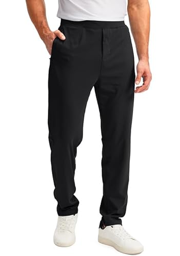 G Gradual Herren-Jogginghose mit Reißverschlusstaschen, Stretch, Golf, Workout-Hose, elastische Taille, Trainingshose für Männer, lässig, sportlich, Schwarz, Groß von G Gradual