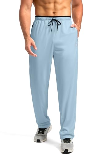 G Gradual Herren Sweatpants Open Bottom, Workout-Hose mit Reißverschlusstaschen, Netzstoff, leicht, für Laufen, Athletik, Lounge, 02-light blue, Groß von G Gradual
