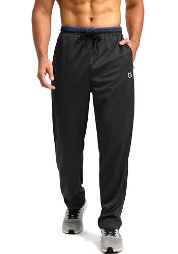 G Gradual Herren-Jogginghose mit Reißverschlusstaschen, offene Unterseite, sportliche Hose für Herren, Workout, Joggen, Laufen, Lounge, 01-schwarz, Groß von G Gradual