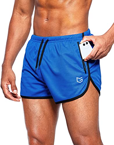 G Gradual Herren-Laufshorts 7,6 cm, schnell trocknend, für Fitnessstudio, athletische Jogging-Shorts mit Reißverschlusstaschen, Blau, Groß von G Gradual