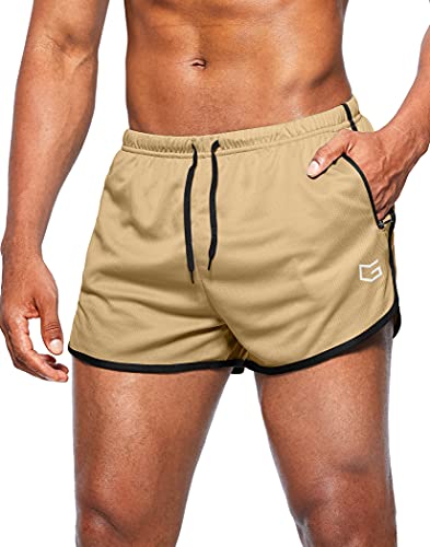 G Gradual Herren-Laufshorts 7,6 cm, schnell trocknend, für Fitnessstudio, athletische Jogging-Shorts mit Reißverschlusstaschen, Hellkhaki, XL von G Gradual