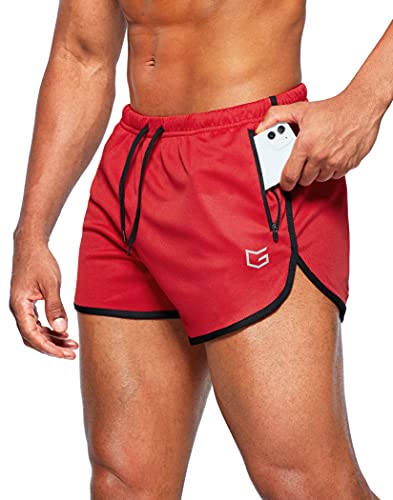 G Gradual Herren-Laufshorts 7,6 cm, schnell trocknend, für Fitnessstudio, athletische Jogging-Shorts mit Reißverschlusstaschen, Rot/Ausflug, einfarbig (Getaway Solids), Groß von G Gradual