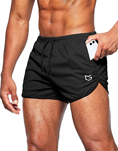 G Gradual Herren-Laufshorts 7,6 cm, schnell trocknend, für Fitnessstudio, athletische Jogging-Shorts mit Reißverschlusstaschen, Schwarz, Groß von G Gradual