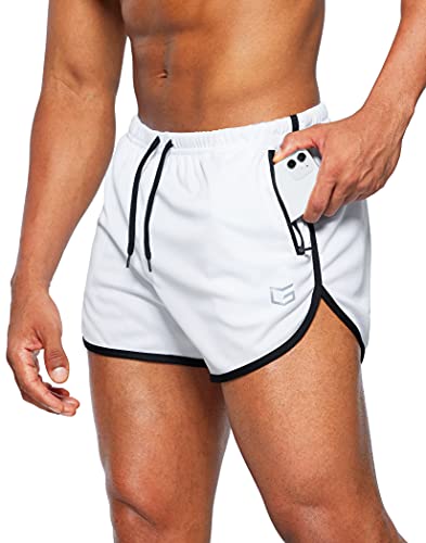 G Gradual Herren-Laufshorts 7,6 cm, schnell trocknend, für Fitnessstudio, athletische Jogging-Shorts mit Reißverschlusstaschen, Weiss/opulenter Garten, XX-Large von G Gradual