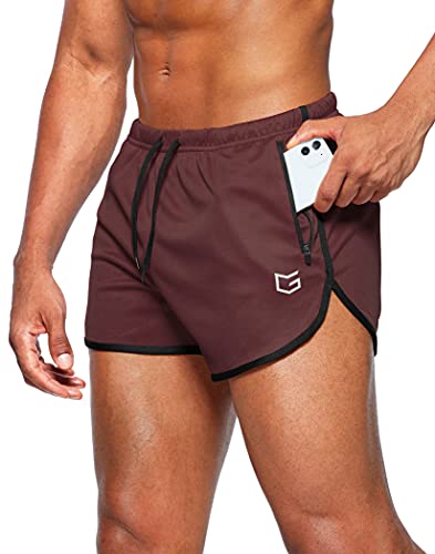 G Gradual Herren Laufshorts 7,6 cm schnell trocknend Gym Athletic Workout Kurze Shorts für Männer mit Futter und Reißverschlusstaschen - Rot - Mittel von G Gradual