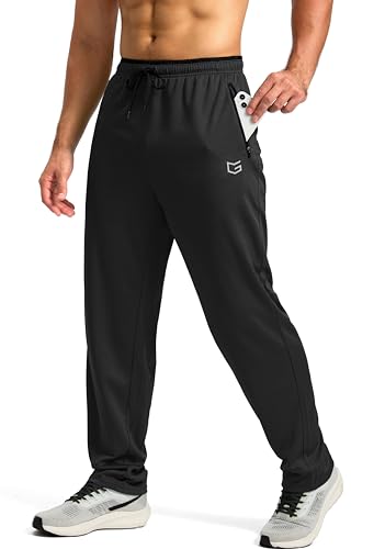 G Gradual Herren Sweatpants Open Bottom, Workout-Hose mit Reißverschlusstaschen, Netzstoff, leicht, für Laufen, Athletik, Lounge (Schwarz, Medium), 02-schwarz, Mittel von G Gradual