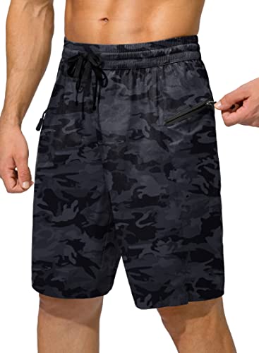 Herren-Badehose, schnell trocknend, Boardshorts mit Reißverschlusstaschen, Strand-Shorts, Badeanzüge für Männer – kein Netzfutter, Grau, Camo, 4X-Large von G Gradual