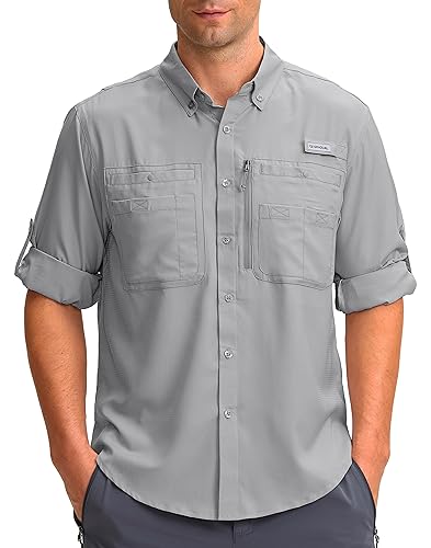 Herren Langarm Sonnenschutz Angelshirt mit Reißverschlusstaschen UPF 50+ Leicht Cool Sun Shirts für Männer Wandern Outdoor, Grau (Cool Grey), Mittel von G Gradual