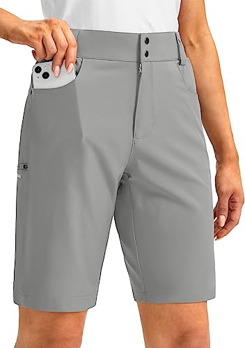 Lange Damen-Golf-Shorts mit Taschen, 25,4 cm, schnell trocknend, leicht, Cargo-Bermuda-Shorts für Frauen, knielang, Gletschergrau, Mittel von G Gradual