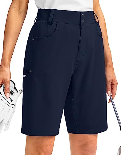 Lange Damen-Golf-Shorts mit Taschen, 25,4 cm, schnell trocknend, leicht, Cargo-Bermuda-Shorts für Frauen, knielang, Marineblau, Mittel von G Gradual