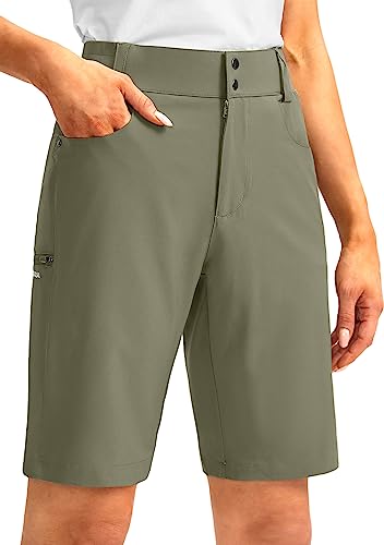 Lange Damen-Golf-Shorts mit Taschen, 25,4 cm, schnell trocknend, leicht, Cargo-Bermuda-Shorts für Frauen, knielang, Silber-Salbei, Mittel von G Gradual