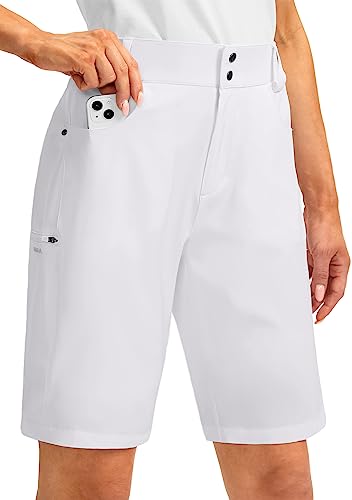 Lange Damen-Golf-Shorts mit Taschen, 25,4 cm, schnell trocknend, leicht, Cargo-Bermuda-Shorts für Frauen, knielang, Weiß (mit Futter), Mittel von G Gradual