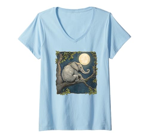 Damen Elefant auf einem Baum T-Shirt mit V-Ausschnitt Damen Elefant auf einem Baum T-Shirt mit V-Ausschnitt von G Hall Marketing