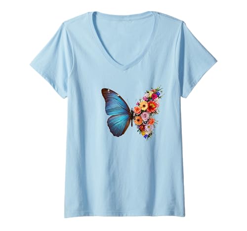 Damen Foral Garden Schmetterling T-Shirt mit V-Ausschnitt Damen Foral Garden Schmetterling T-Shirt mit V-Ausschnitt von G Hall Marketing