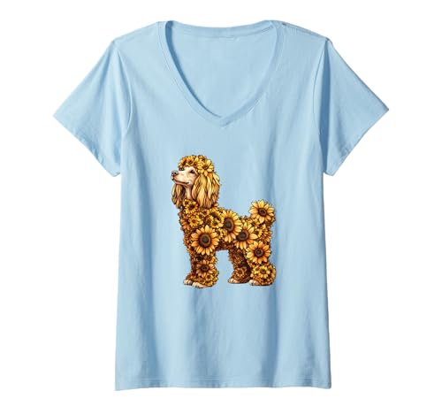 Damen Pudel aus Sonnenblumen T-Shirt mit V-Ausschnitt Damen Pudel aus Sonnenblumen T-Shirt mit V-Ausschnitt von G Hall Marketing