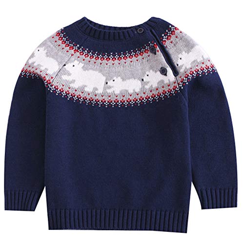 G-Kids Kinder Baby Strickjacke Strickpullover Weihnachten Pulli Langram Rundals Cardigan Sweatshirt Gr.80-120 für Kleinkinder Mädchen Jungen Dunkelblau 110 von G-Kids