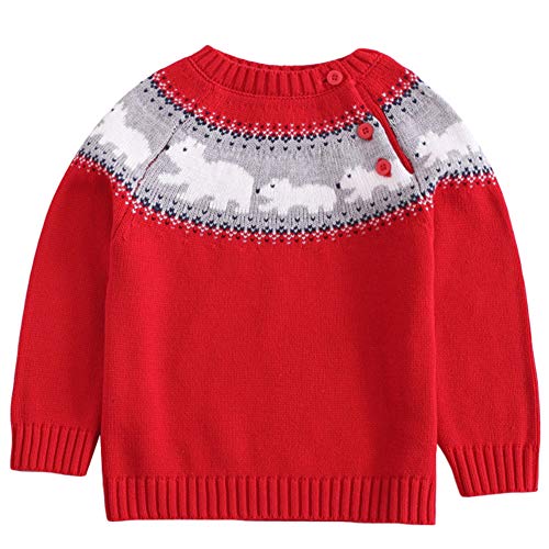 G-Kids Kinder Baby Strickjacke Strickpullover Weihnachten Pulli Langram Rundals Cardigan Sweatshirt Gr.80-120 für Kleinkinder Mädchen Jungen Rot 100 von G-Kids