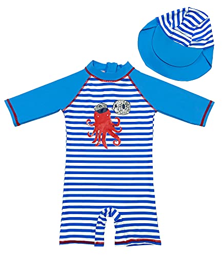 G-Kids Kinder Jungen Badeanzug Bademode Einteiler UPF 50+ UV Schützend Schwimmanzug mit Sonnenhut (M/ 85-95cm ) Etikette Gr: 6 von amiyan