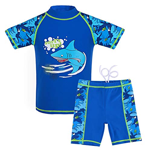 G-Kids Kinder Jungen Badeanzug Bademode Zweiteiliger UPF 50+ UV Schützend Schwimmanzug, Blau, 140/146 von amiyan