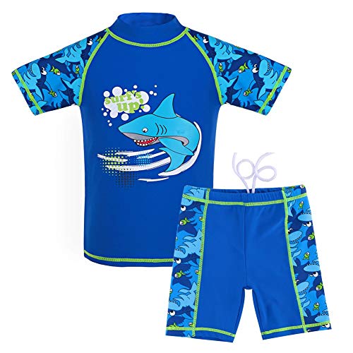 G-Kids Kinder Jungen Badeanzug Bademode Zweiteiliger UPF 50+ UV Schützend Schwimmanzug, Blau, 128/134 von amiyan