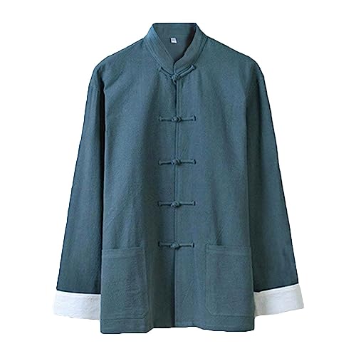 Chinesische Kung-Fu Kleidung Uniform - Traditionelle Kampfkunst Tai Chi Qigong Wing Chun Shaolin Taekwondo Lange Ärmel Training Bekleidung Oberhemd für Männer Frauen aus Leinen (Grün, L) von G-LIKE