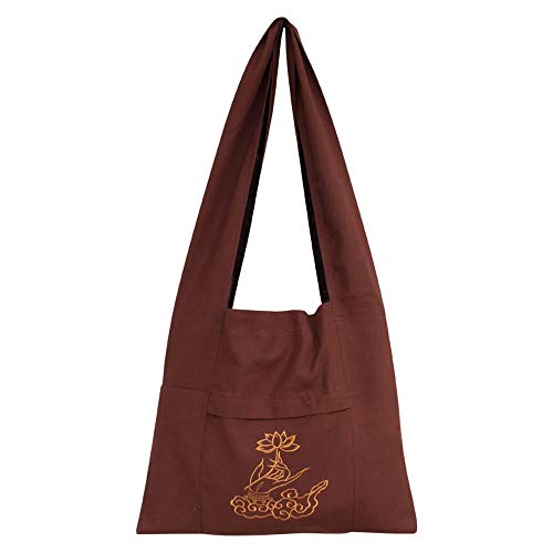 G-LIKE Buddhistische Tragetasche Schulter Stofftasche - Religiöse Arhat Luohan Umhängetasche Shaolin Tempel Kung Fu Buddhist Mönch Meditation Zubehör Gestickt Beutel für Damen Herren (Braun) von G-LIKE