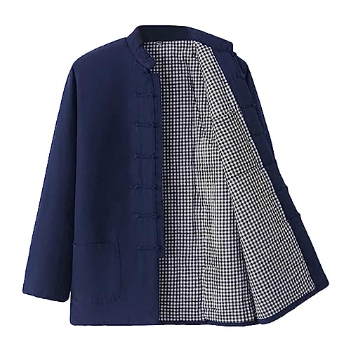 G-LIKE Chinesische Herren Steppweste Wattejacke – Traditionelle Kleidung Gepolsterte Jacke Tai Chi Uniform Tang Stil Winter Freizeitkleidung Hausmantel für Männer - Baumwolle (Dunkelblau, L) von G-LIKE