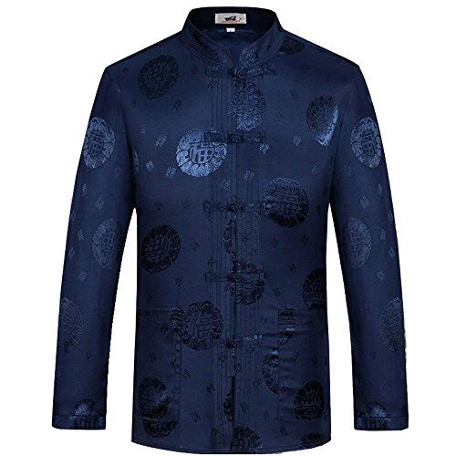 G-LIKE Chinesische Kleidung Tang-Stil Jacke - Traditionelle Tangzhuang Kostüme Jacket Farben Kampfkunst Kung Fu Tai Chi Lange Ärmel Oberhemd Outfit Uniform für Männer Frauen - Brokat (Blau, M) von G-LIKE